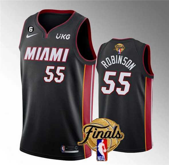 Men%27s Miami Heat #55 Duncan Robinson Black 2023 Finals Icon Edition With NO.6 Patch Stitched Basketball Jersey Dzhi->miami heat->NBA Jersey